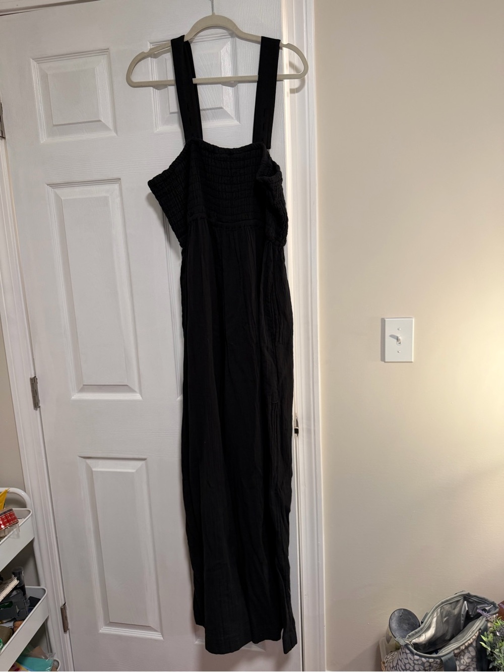 Quince Black 100% Organic Cotton Gauze Smocked Wide Leg Jumpsuit- Size XL - Picture 3 of 9